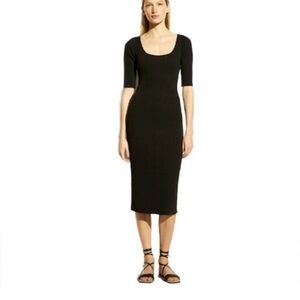 Vince Elegant Black Midi ribbed Dress